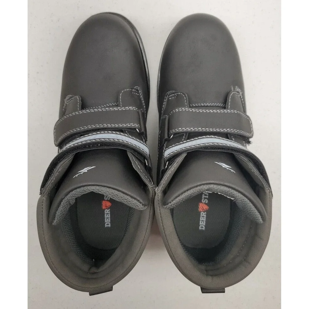 Deer Stags Boy's Marker Black/Gray Hook & Loop Work Boots‎ Size 4.5M EXC COND